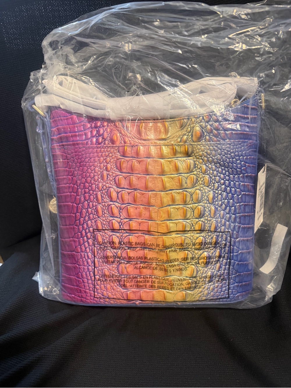 Brahmin Iridescent Croc-Embossed Shoulder Bag in Pink, Yellow & Blue